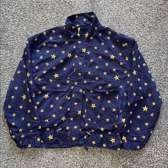 Vintage 90’s Liz Sport Star Pattern Navy Blue Cropped Jacket Size Small - Picture 1 of 14